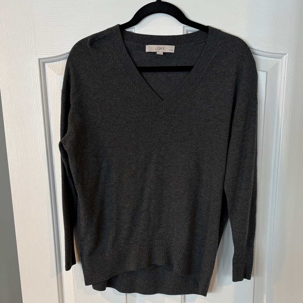 LOFT Charcoal V-Neck Sweater for Women